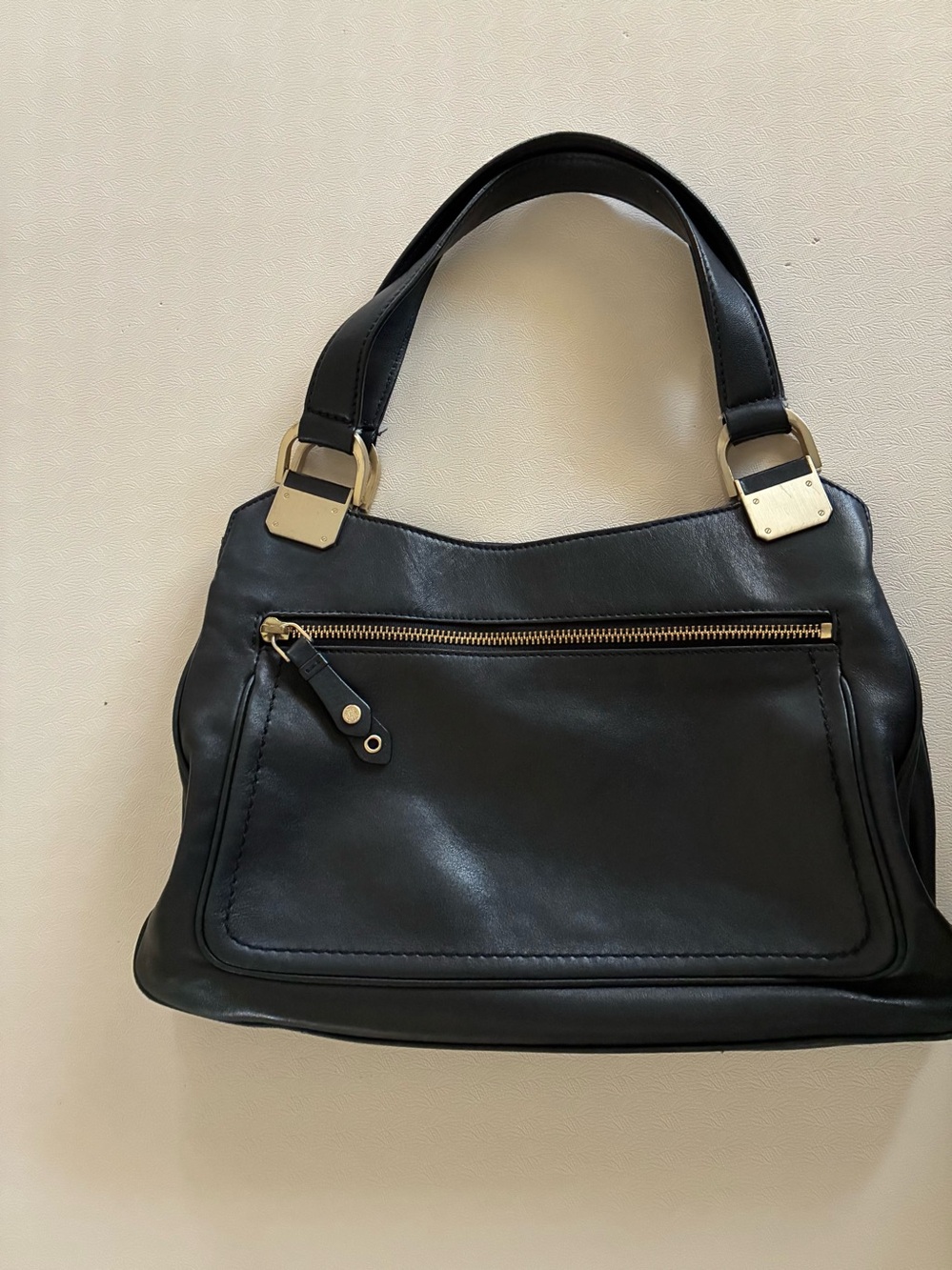 Vintage Cole Haan Black Leather Shoulder Bag with Gold Hardware